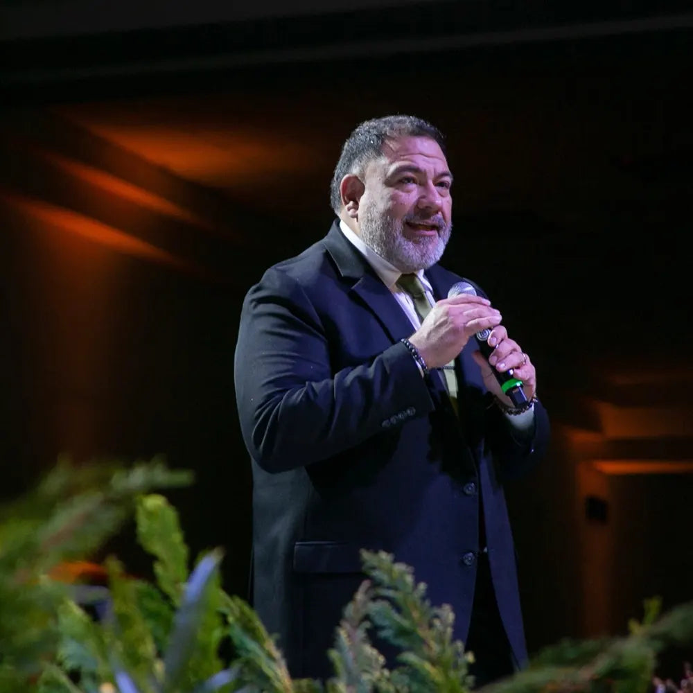 A speaker on stage